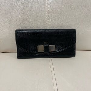 Authentic Chloe Black Leather Wallet with Silver Accents